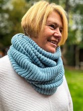 Ladies Knitted Double Wrap Winter Snood Scarf - Denim Blue