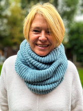 Ladies Knitted Double Wrap Winter Snood Scarf - Denim Blue