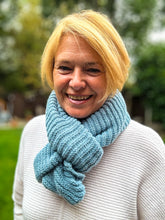 Ladies Knitted Double Wrap Winter Snood Scarf - Denim Blue