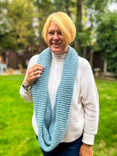 Ladies Knitted Double Wrap Winter Snood Scarf - Denim Blue