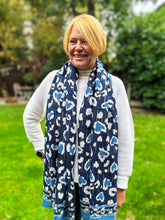 Leopard Animal Print Hearts Gold Foil Self Fraying Fashion Scarf - BLUE