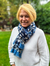 Leopard Animal Print Hearts Gold Foil Self Fraying Fashion Scarf - BLUE