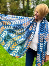 Ladies Multi Coloured Leaf Stems Print DENIM BLUE Fashion Scarf