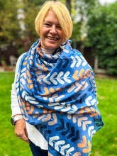 Ladies Multi Coloured Leaf Stems Print DENIM BLUE Fashion Scarf