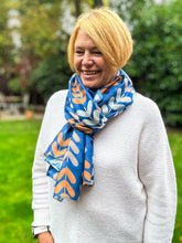 Ladies Multi Coloured Leaf Stems Print DENIM BLUE Fashion Scarf