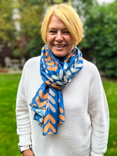 Ladies Multi Coloured Leaf Stems Print DENIM BLUE Fashion Scarf