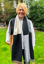 Thick Large Checked TAN BLACK GREY Fringed Pashmina Winter Scarf