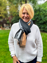 Thick Large Checked TAN BLACK GREY Fringed Pashmina Winter Scarf