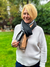 Thick Large Checked TAN BLACK GREY Fringed Pashmina Winter Scarf