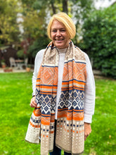 Thick Ikat Dots Multi Patterned ORANGE NAVY CREAM Fringed Pashmina Winter Scarf