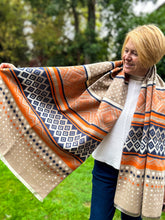 Thick Ikat Dots Multi Patterned ORANGE NAVY CREAM Fringed Pashmina Winter Scarf