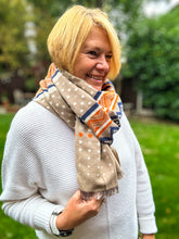 Thick Ikat Dots Multi Patterned ORANGE NAVY CREAM Fringed Pashmina Winter Scarf