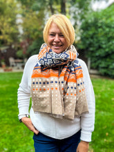 Thick Ikat Dots Multi Patterned ORANGE NAVY CREAM Fringed Pashmina Winter Scarf