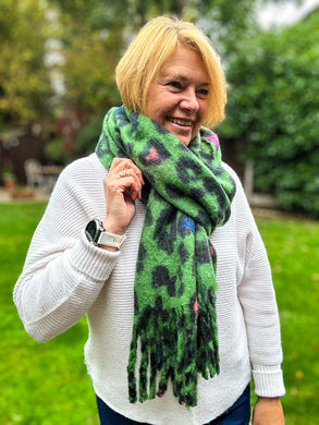 Thick Leopard Animal Print Hearts Tassel Pashmina Winter Scarf - GREEN