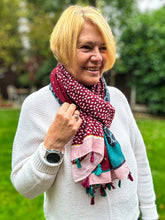 Ladies Little Leaves Print Tassel GREEN NAVY BURGUNDY Fashion Scarf