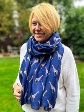 Ladies NAVY BLUE Cute Giraffe Print Fashion Scarf