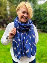 Ladies NAVY BLUE Cute Giraffe Print Fashion Scarf