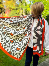 Ladies Bold Leopard Animal Print ORANGE CHARCOAL GREY Fashion Scarf