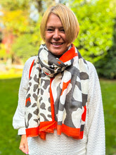 Ladies Bold Leopard Animal Print ORANGE CHARCOAL GREY Fashion Scarf