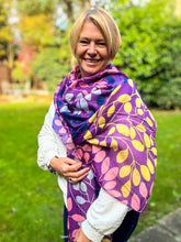Ladies Multi Coloured Leafy Branches Pattern Fashion Scarf - Purple