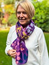 Ladies Multi Coloured Leafy Branches Pattern Fashion Scarf - Purple