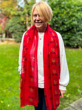 Ladies Cute Rudolph Reindeer Christmas Print Fashion Scarf - RED