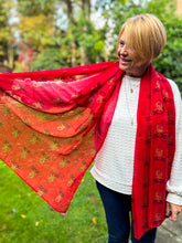 Ladies Cute Rudolph Reindeer Christmas Print Fashion Scarf - RED