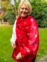 Ladies Cute Rudolph Reindeer Christmas Print Fashion Scarf - RED