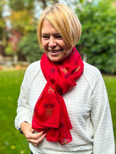 Ladies Cute Rudolph Reindeer Christmas Print Fashion Scarf - RED