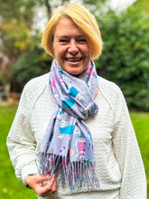 Ladies Cat Kitten Print GREY Warm Tasseled Scarf