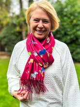 Ladies Dog Puppy Print RED Warm Tasseled Scarf