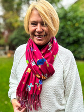 Ladies Dog Puppy Print RED Warm Tasseled Scarf