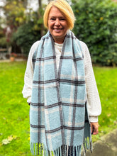 Thick Wool Blend Check Tassel Pashmina Winter Scarf - BLUE