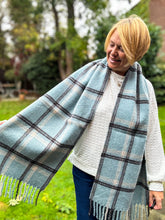 Thick Wool Blend Check Tassel Pashmina Winter Scarf - BLUE