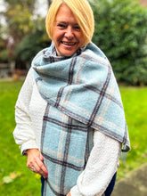 Thick Wool Blend Check Tassel Pashmina Winter Scarf - BLUE