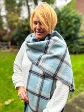 Thick Wool Blend Check Tassel Pashmina Winter Scarf - BLUE