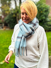 Thick Wool Blend Check Tassel Pashmina Winter Scarf - BLUE