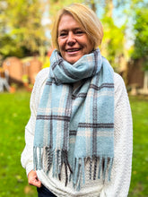 Thick Wool Blend Check Tassel Pashmina Winter Scarf - BLUE