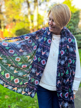 Ladies Christmas Fairisle Reindeer Snowflake Print Fashion Scarf - NAVY BLUE