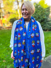 Ladies Christmas Gonk Santa Print Fashion Scarf - BLUE