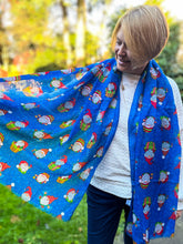 Ladies Christmas Gonk Santa Print Fashion Scarf - BLUE