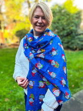 Ladies Christmas Gonk Santa Print Fashion Scarf - BLUE