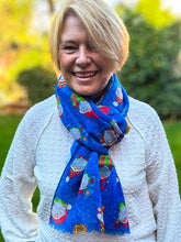 Ladies Christmas Gonk Santa Print Fashion Scarf - BLUE