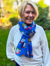 Ladies Christmas Gonk Santa Print Fashion Scarf - BLUE