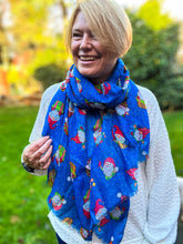 Ladies Christmas Gonk Santa Print Fashion Scarf - BLUE