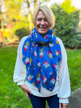 Ladies Christmas Gonk Santa Print Fashion Scarf - BLUE
