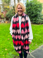 Thick Love Heart Diagonal Edge Knitted Wool Winter Scarf - Black Red Pink