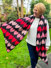 Thick Love Heart Diagonal Edge Knitted Wool Winter Scarf - Black Red Pink