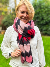 Thick Love Heart Diagonal Edge Knitted Wool Winter Scarf - Black Red Pink