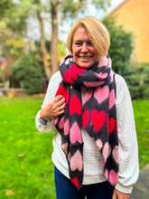 Thick Love Heart Diagonal Edge Knitted Wool Winter Scarf - Black Red Pink